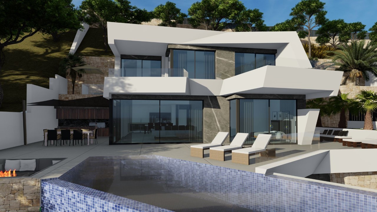 Neues Projekt Luxusvilla mit Blick auf das Meer und den Felsen von Calpe