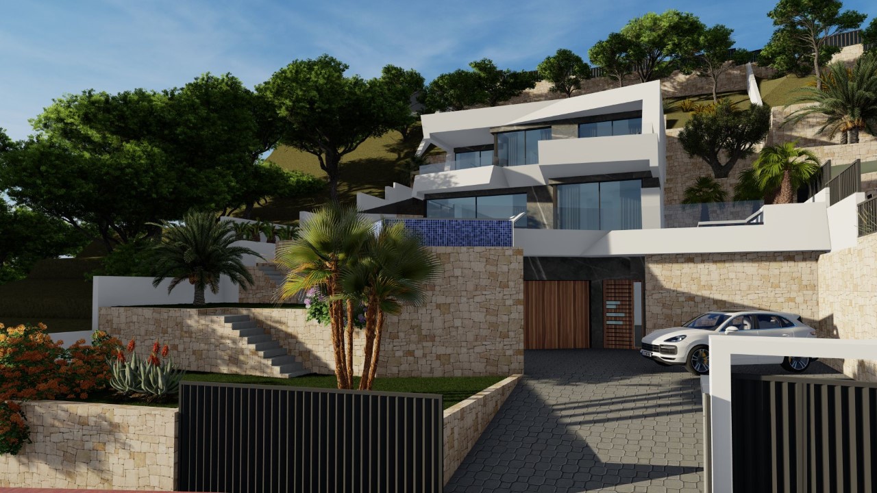 Neues Projekt Luxusvilla mit Blick auf das Meer und den Felsen von Calpe