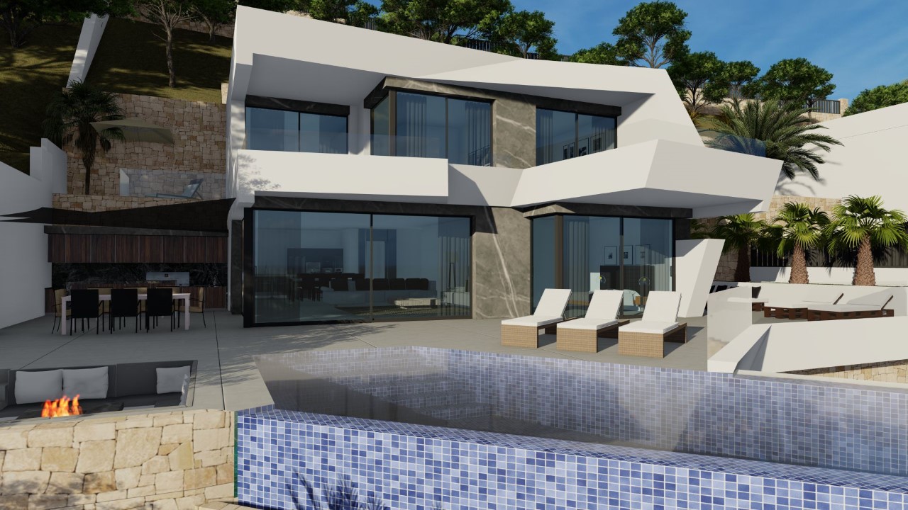 Neues Projekt Luxusvilla mit Blick auf das Meer und den Felsen von Calpe