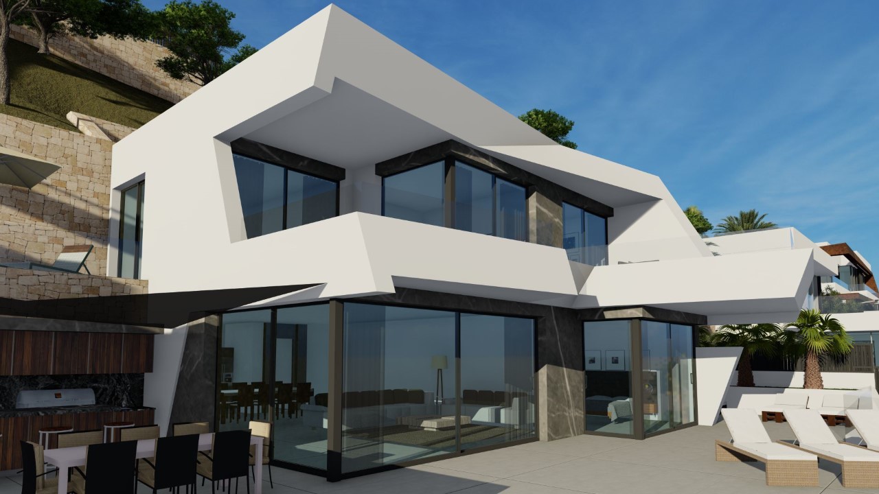 Neues Projekt Luxusvilla mit Blick auf das Meer und den Felsen von Calpe